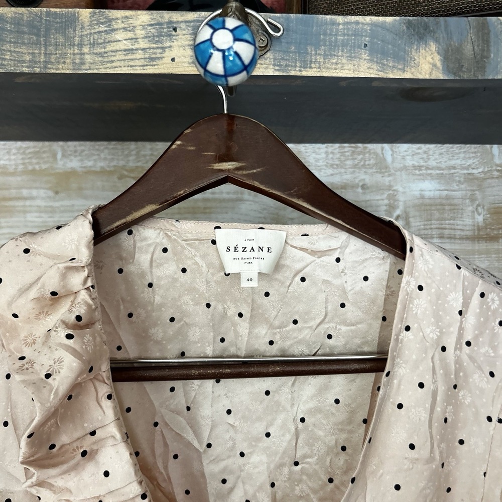 Sezane Pink Blouse Ruffle Silk Long Sleeve - Picture 7 of 7